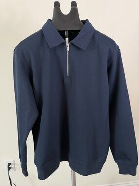 Zara Men's Zip-Up Collared Sweater - Navy Blue